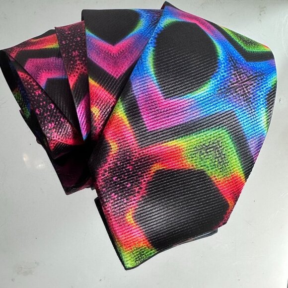 Tie Trippy Designer Menswear Necktie Hippie Psychedelic Tie Dye Fractal Rainbow - Picture 6 of 8